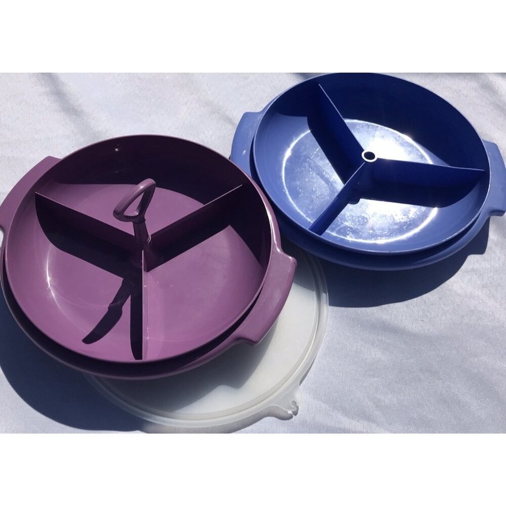 Vtg 90s Tupperware Purple Blue Suzette Divided Party Tray Dish 608 11 Lid Picnic